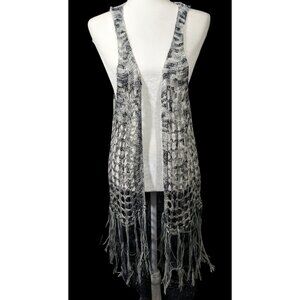 And'Or Knit Crochet Fringe Vest With Lace Details Size S/M